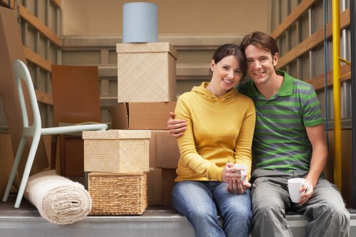 Household items and boxes arranged for transport in Lambeth