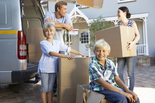 Packed boxes and furniture ready for relocation in Lambeth