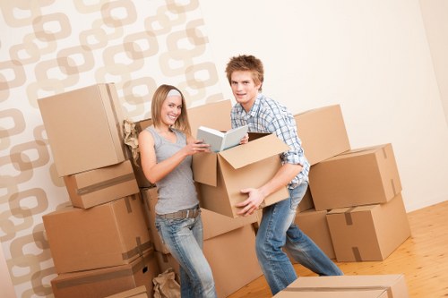 Packed boxes and furniture ready for transport in a Lambeth property